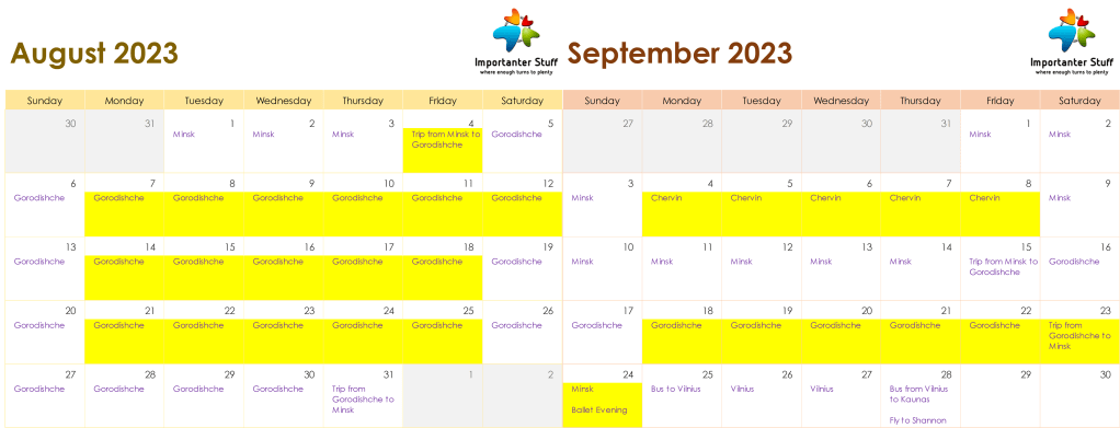 Our schedule in Belarus